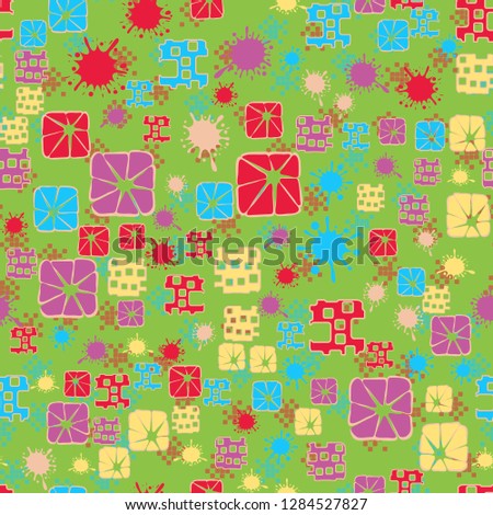 Seamless pattern consisting of abstract elements painted in children colors.
Background consisting of groups of squares. Just for editing.