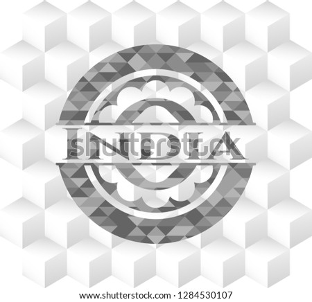 India grey badge with geometric cube white background