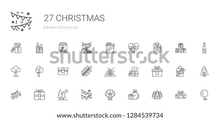 christmas icons set. Collection of christmas with forest, gifts, tree, garland, trees, present, garlands, gift, snowing, branch, pine tree. Editable and scalable christmas icons.