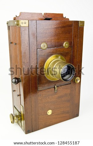 Vintage wooden camera isolated