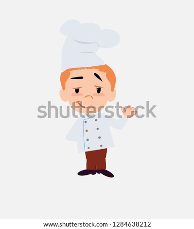 Chef waving with a dreamy expression.