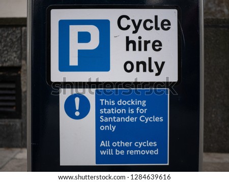 A sign in central London indicates to cyclists that the area is for parking hired cycles only