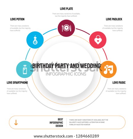 Abstract infographics of birthday party and wedding template. love Smartphone, Love Potion, Plate icons can be used for workflow layout, diagram, business step options, banner, web design.