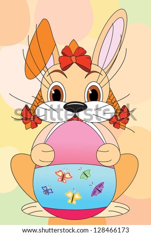 Vector illustration, cute Easter rabbit with Easter egg, cartoon concept