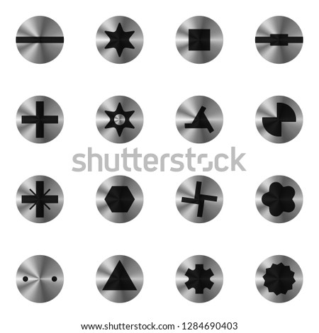 Screwdriver head types set. Vector illustration. Fastener and fixing.