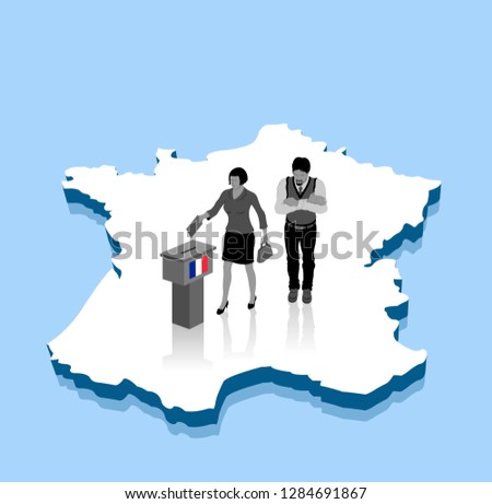 French voters are voting for election over a France 3D map. All the objects, shadows and background are in different layers. 