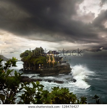Temple of Tanah Lot the Indonesian island of Bali in a storm