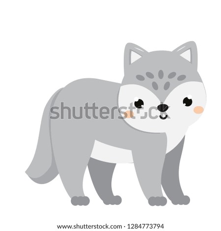 Cute wolf. Cartoon forest animal isolated on white.