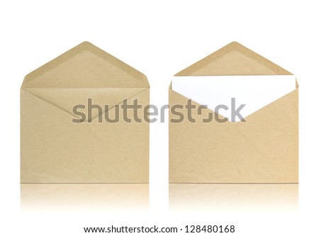 set of open envelope on reflect floor and white background