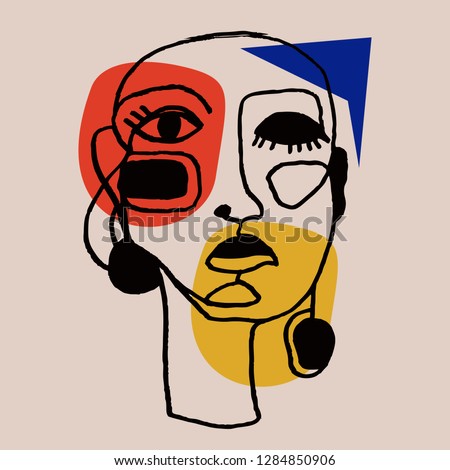 Portrait a woman with earring in modern abstract style. Hand drawn vector illustration for your contemporary fashion design.