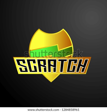 scratch logo with shield symbol, vector