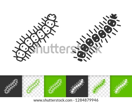 Caterpillar black linear and silhouette icons. Thin line sign of worm. Grub outline pictogram isolated on white, color, transparent background. Larva vector Icon shape. Silkworm simple symbol closeup