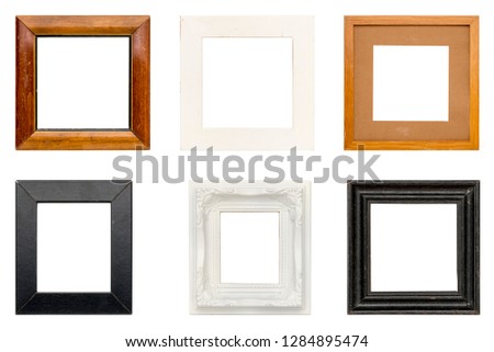 set of old picture frames with, isolated on white