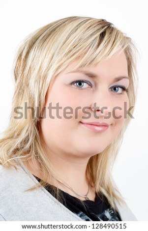Portrait of cute smiling relaxing plump woman