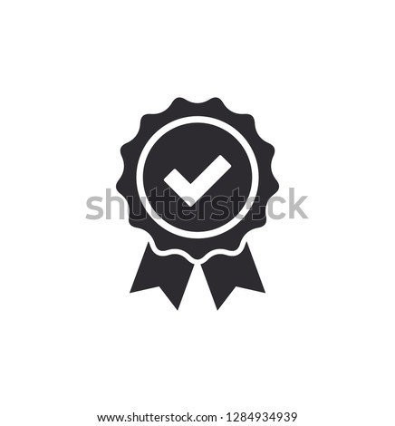 Certificate icon. Premium quality. Achievement badge. Profile Verification. Check mark icon. Vector check mark. Quality mark. Quality seal. Approval sign. Task done. Project completed. Check Mark. Royalty-Free Stock Photo #1284934939