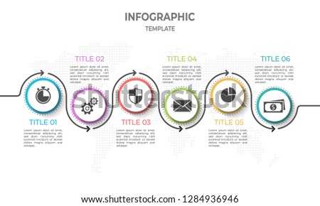 Modern timeline infographic with circle 6 options.