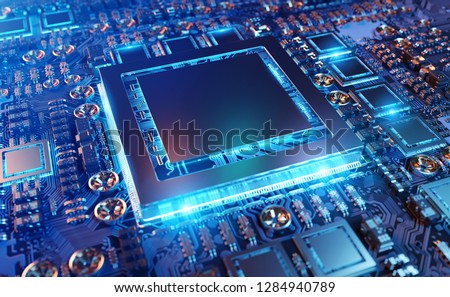 Close-up view of a modern GPU card with circuit and colorful lights and details 3D rendering Royalty-Free Stock Photo #1284940789