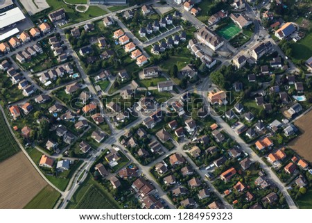 Aerial view, city, houses Royalty-Free Stock Photo #1284959323