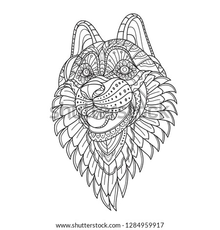 zentangle wolf. zentangle animal. Hand drawn doodle zentangle wolf head illustration. Decorative ornate vector wolf head drawing for coloring book -Vector