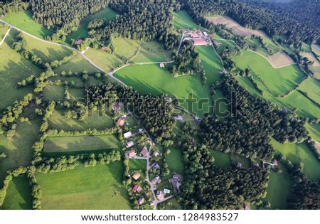 aerial view, forest, valley Royalty-Free Stock Photo #1284983527