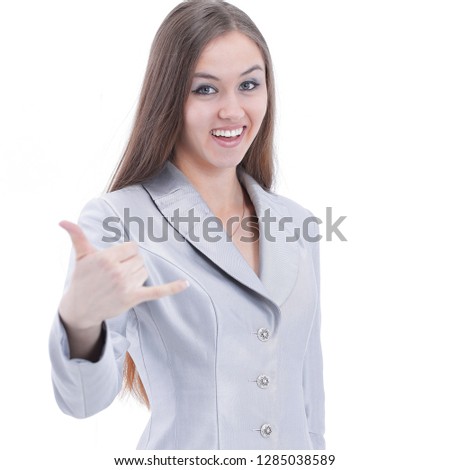 smiling business woman showing thumb up. isolated on a white