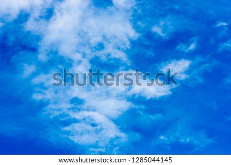 Autumn sky covered with white clouds. Beautiful view of nature. Place for text. Copy space.