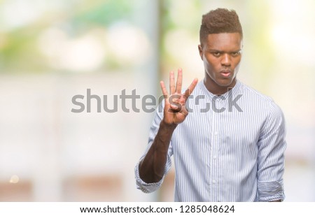 Young african american man over isolated background showing and pointing up with fingers number four while smiling confident and happy.