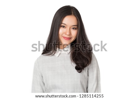 Young beauty healthy happy Asian woman with smiley face isolated on white background.