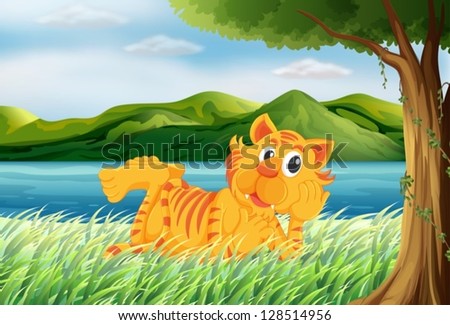 Illustration of a tiger relaxing at the grass