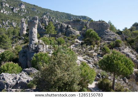 Rocks carved naturally in the  circus of Moureze in France.