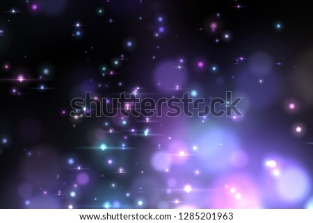 Abstract violet glowing bokeh isolated on black background. Soft blurred lights. 