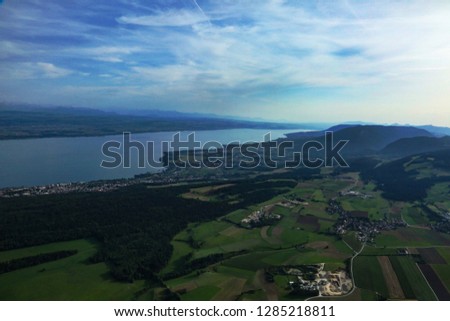 aerial view, forest, lake Royalty-Free Stock Photo #1285218811