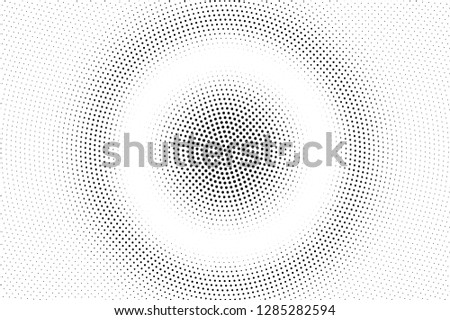 Black white halftone vector texture. Pale perforated surface. Concentrated dotwork gradient. Digital pop art background. Monochrome halftone overlay for vintage effect. Black ink dot cartoon texture