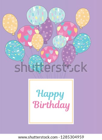 Colorfull baloons. Happy birthday greeting card. Line art. Hand drown card Vector flat dsign.