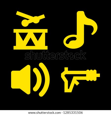 bass icons set with drum, blaster and audio speaker on vector set