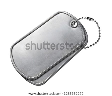 Isolated blank metallic military dog tag in White Background