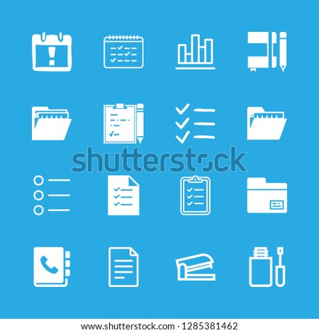16 document icons with file and stapler in this set