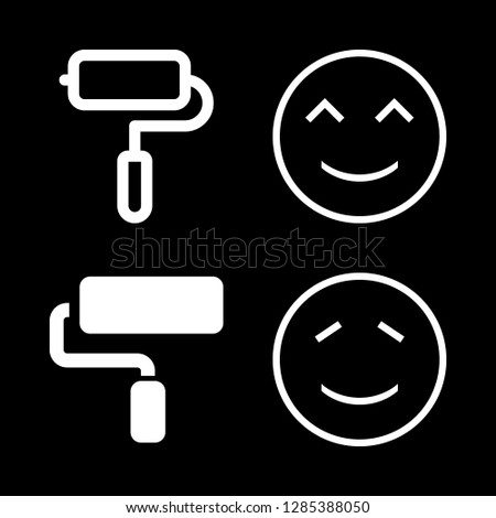 painter icons set with smiling happy face stroke, paint roller shape of the tool and smiling emoticon stroke vector set