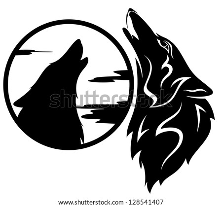 raster - howling wolf tribal - black and white illustration  (vector version is available in my portfolio)