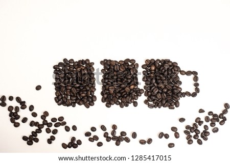 Roasted Coffee Beans background texture isolated on white background with copy space for text. Full battery energy concept