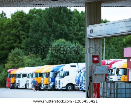 Road parking place and gas station for heavy trucks