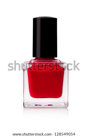 red nail polish bottle on white background Royalty-Free Stock Photo #128549054