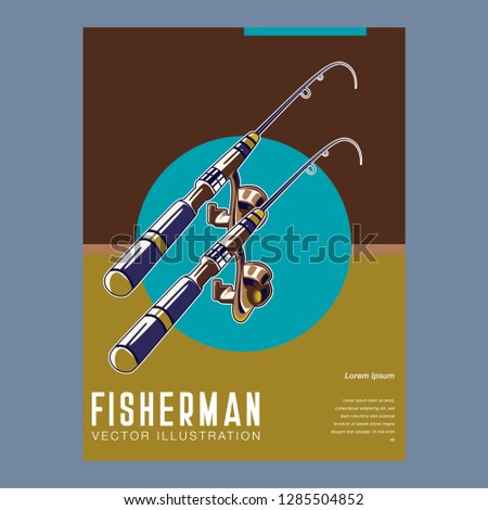 Fishing sport or fisherman hobby cartoon poster