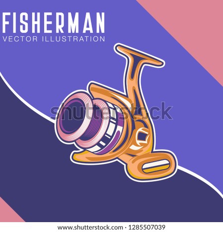 Fishing store advertisement retro poster, rod hooks and baits, big fish catch. Vector fisherman tackles