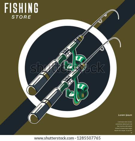Gone fishing poster with fish, fisherman equipment 
