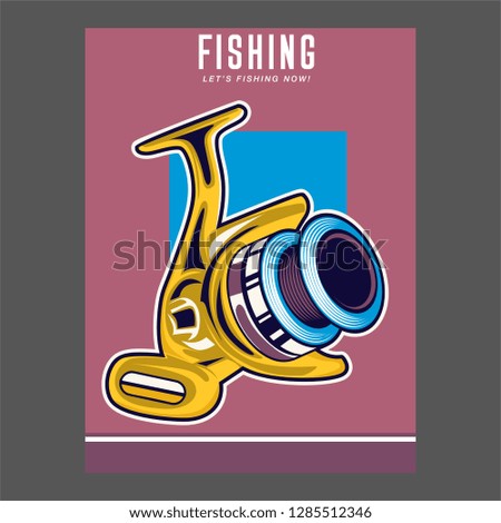 Fishing Retro Poster: Inflatable Boat and Equipment for Fishing. Vector illustration
