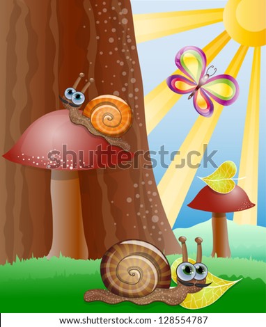 Cute picture with snails. Illustration 10 version