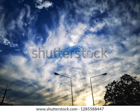 Sunset view, blue sky and white cloud 