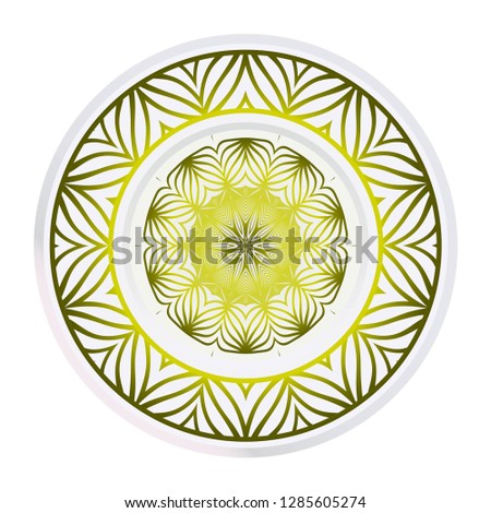 Decorative round plate with mandala from floral elements. Vector illustration. Home decor, interior design.