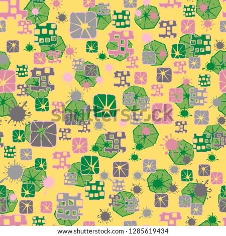 Seamless pattern consisting of abstract elements painted in children colors.
Background consisting of cut heptagon. Just for editing.